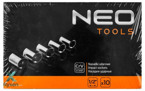 Nasadki udarowe 1/2", 10-24 mm, zestaw 10 szt. NEO TOOLS