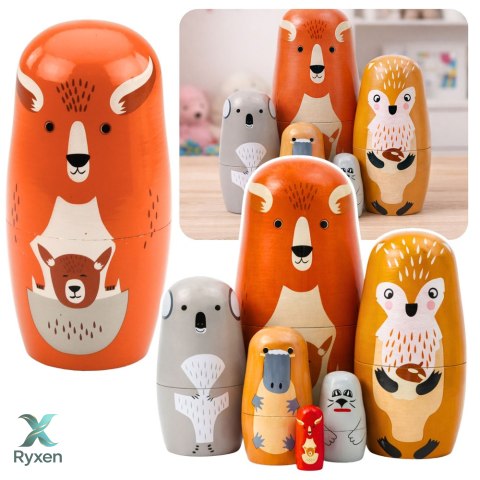 Zestaw Drewniane Lalki Matrioszki Układanka Zwierzęta Leśne 6 szt. LEAN TOYS