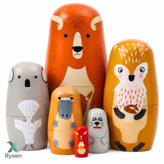 Zestaw Drewniane Lalki Matrioszki Układanka Zwierzęta Leśne 6 szt. LEAN TOYS