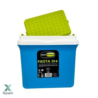 Lodówka turystyczna 29,5L KAMAI FIESTA na wkłady mrożące, błękitna z zieloną pokrywą i uchwytem Kamai COOLBOX