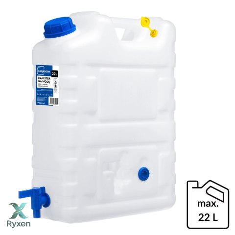 Kanister na wodę pitną z kranikiem i odpowietrznikiem, tworzywo HDPE, 20L Kamai SimplyCan