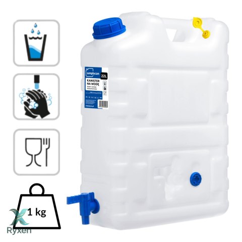 Kanister na wodę pitną z kranikiem i odpowietrznikiem, tworzywo HDPE, 20L Kamai SimplyCan