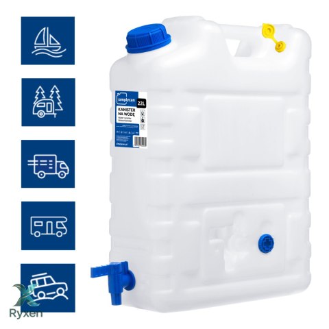 Kanister na wodę pitną z kranikiem i odpowietrznikiem, tworzywo HDPE, 20L Kamai SimplyCan