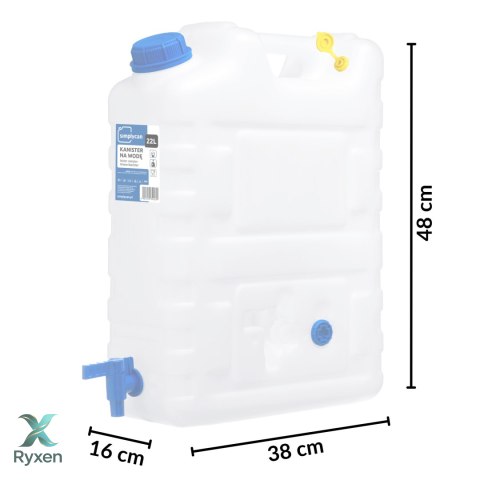 Kanister na wodę pitną z kranikiem i odpowietrznikiem, tworzywo HDPE, 20L Kamai SimplyCan