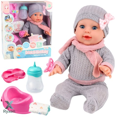 Lalka Bobas Siusiająca Akcesoria Pielęgnacyjne Butelka Nocnik 35 cm LEAN TOYS