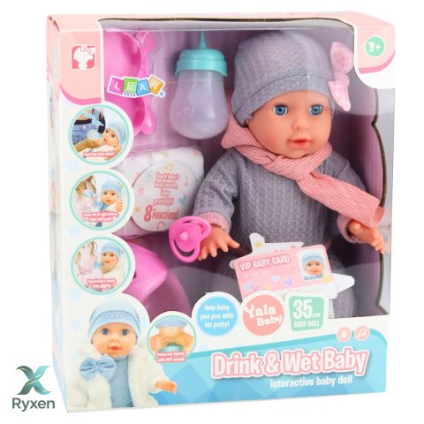 Lalka Bobas Siusiająca Akcesoria Pielęgnacyjne Butelka Nocnik 35 cm LEAN TOYS