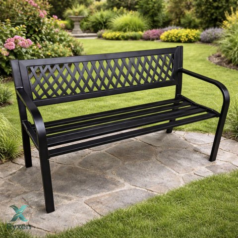 Ławka Ogrodowa Parkowa Taras Ogród Metalowa Oparcie Czarna 120 cm LEAN