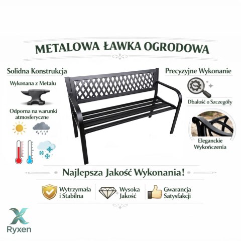 Ławka Ogrodowa Parkowa Taras Ogród Metalowa Oparcie Czarna 120 cm LEAN