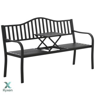 Ławka Ogrodowa Taras Ogród Park Metalowa Oparcie Stolik Czarna 150 cm LEAN