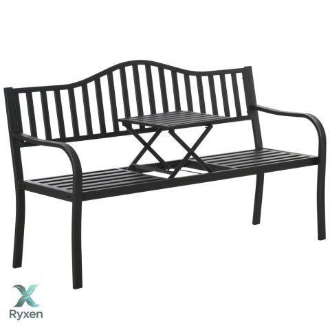 Ławka Ogrodowa Taras Ogród Park Metalowa Oparcie Stolik Czarna 150 cm LEAN