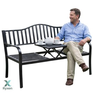Ławka Ogrodowa Taras Ogród Park Metalowa Oparcie Stolik Czarna 150 cm LEAN