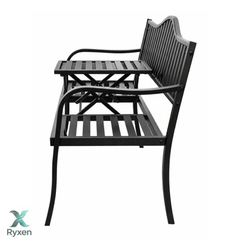 Ławka Ogrodowa Taras Ogród Park Metalowa Oparcie Stolik Czarna 150 cm LEAN