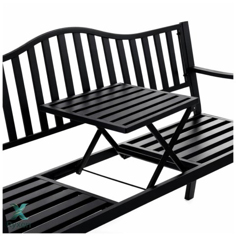 Ławka Ogrodowa Taras Ogród Park Metalowa Oparcie Stolik Czarna 150 cm LEAN
