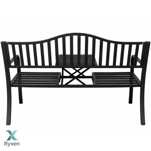 Ławka Ogrodowa Taras Ogród Park Metalowa Oparcie Stolik Czarna 150 cm LEAN
