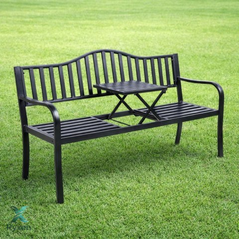 Ławka Ogrodowa Taras Ogród Park Metalowa Oparcie Stolik Czarna 150 cm LEAN
