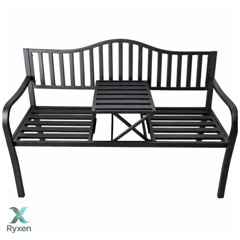 Ławka Ogrodowa Taras Ogród Park Metalowa Oparcie Stolik Czarna 150 cm LEAN