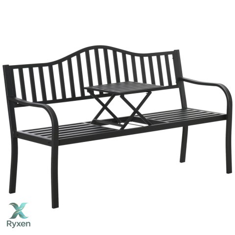 Ławka Ogrodowa Taras Ogród Park Metalowa Oparcie Stolik Czarna 150 cm LEAN