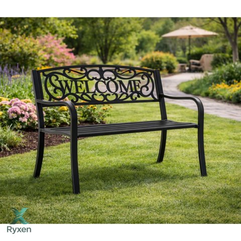 Ławka Ogrodowa Taras Ogród Park Metalowa Oparcie WELCOME Czarna 127 cm LEAN