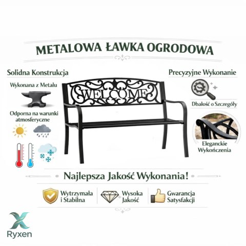 Ławka Ogrodowa Taras Ogród Park Metalowa Oparcie WELCOME Czarna 127 cm LEAN