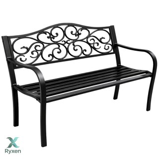 Ławka Ogrodowa Taras Ogród Park Metalowa Oparcie Zdobiona Czarna 127 cm LEAN