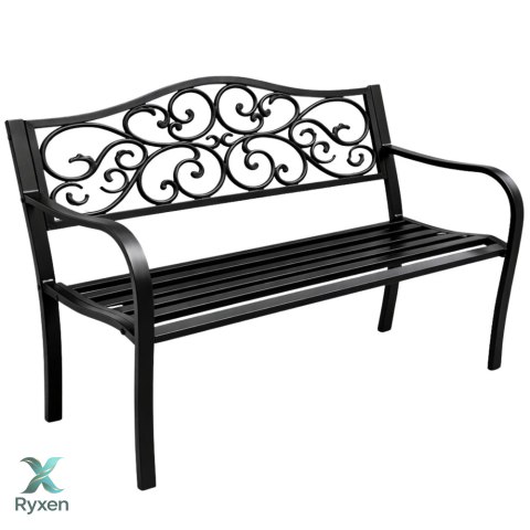 Ławka Ogrodowa Taras Ogród Park Metalowa Oparcie Zdobiona Czarna 127 cm LEAN