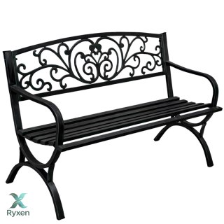 Ławka Ogrodowa Taras Ogród Parkowa Metalowa Oparcie Zdobiona Czarna 127 cm LEAN