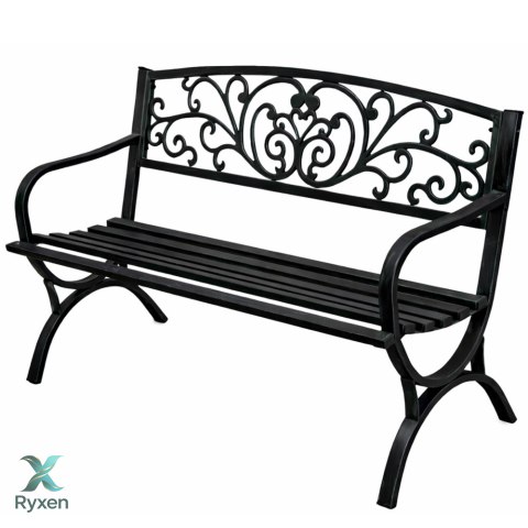 Ławka Ogrodowa Taras Ogród Parkowa Metalowa Oparcie Zdobiona Czarna 127 cm LEAN