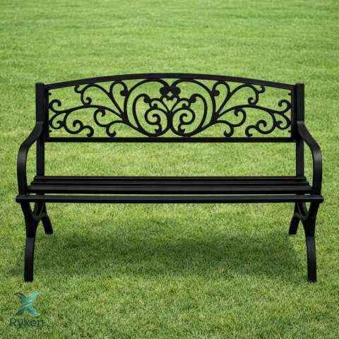 Ławka Ogrodowa Taras Ogród Parkowa Metalowa Oparcie Zdobiona Czarna 127 cm LEAN