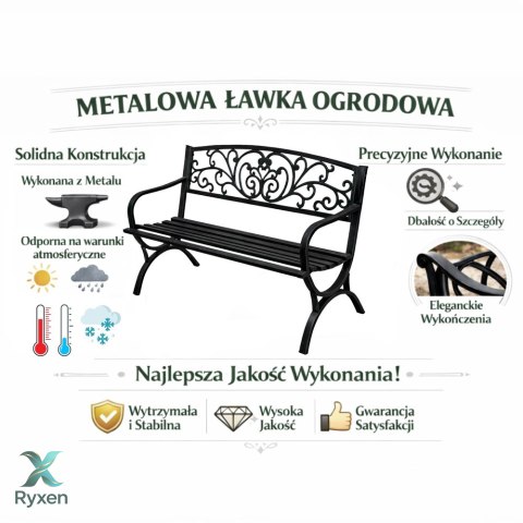 Ławka Ogrodowa Taras Ogród Parkowa Metalowa Oparcie Zdobiona Czarna 127 cm LEAN