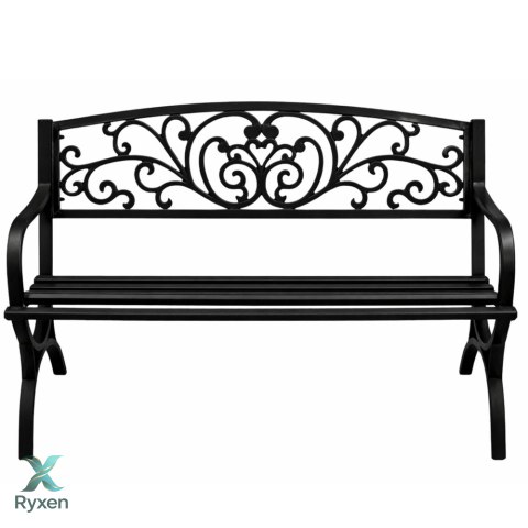 Ławka Ogrodowa Taras Ogród Parkowa Metalowa Oparcie Zdobiona Czarna 127 cm LEAN