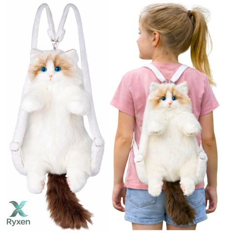 Pluszowy Kot Plecak Maskotka Paski Z Regulacją Silikonowe Łapki Biały 50cm LEAN TOYS