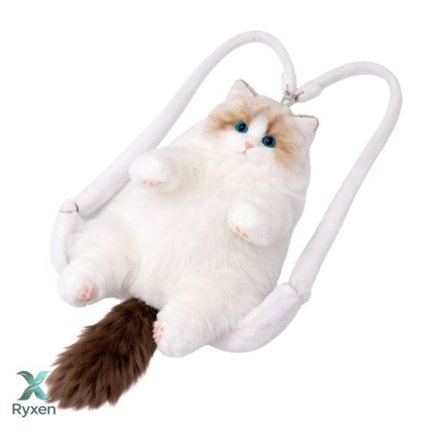 Pluszowy Kot Plecak Maskotka Paski Z Regulacją Silikonowe Łapki Biały 50cm LEAN TOYS