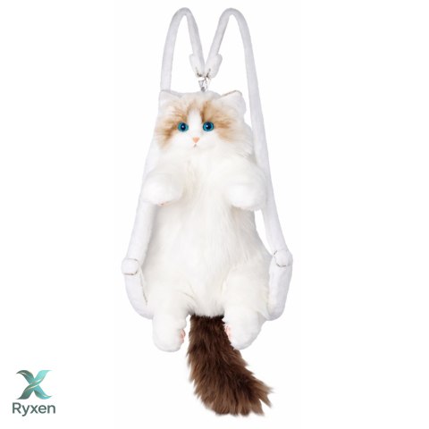 Pluszowy Kot Plecak Maskotka Paski Z Regulacją Silikonowe Łapki Biały 50cm LEAN TOYS