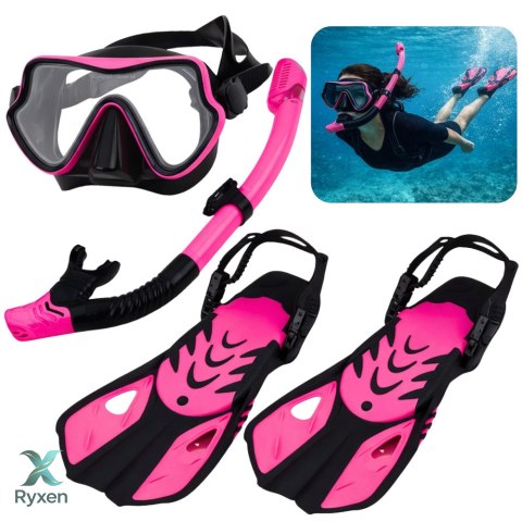 Zestaw Do Nurkowania Snorkelingu Płetwy Okulary Fajka Czarno-Różowy S/M LEAN TOYS