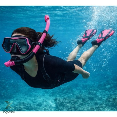 Zestaw Do Nurkowania Snorkelingu Płetwy Okulary Fajka Czarno-Różowy S/M LEAN TOYS