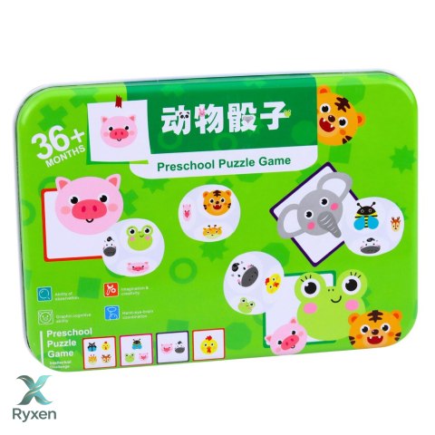 Gra Edukacyjna Dla Dzieci Dopasuj Zwierzątka Kostki Drewniane Karty LEAN TOYS