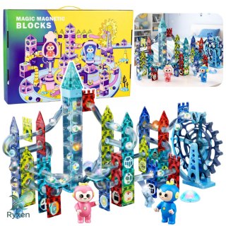 Zestaw Klocki Magnetyczne Tor Kulkowy Koło Młyńskie 118 el. LEAN TOYS