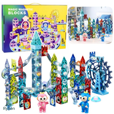 Zestaw Klocki Magnetyczne Tor Kulkowy Koło Młyńskie 118 el. LEAN TOYS