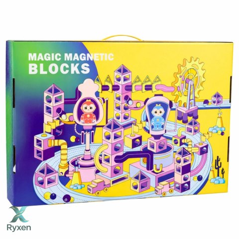 Zestaw Klocki Magnetyczne Tor Kulkowy Koło Młyńskie 118 el. LEAN TOYS