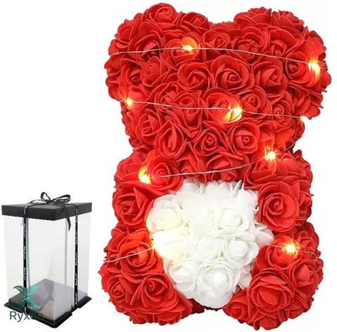 BQ54 Miś z róż z sercem 23cm led ATL
