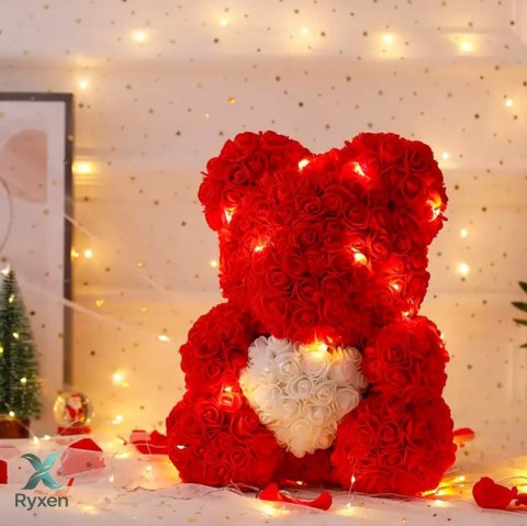 BQ54 Miś z róż z sercem 23cm led ATL