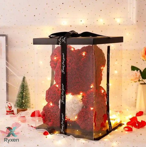 BQ54 Miś z róż z sercem 23cm led ATL