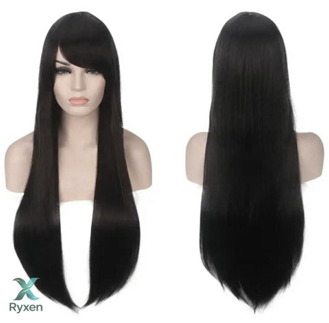 BQ3E Peruka włosy 80cm czarne cosplay ATL