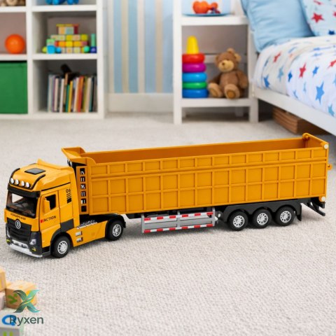 Ciężarówka Wywrotka Metalowa Kabina Światła Dźwięki Napęd Żółta LEAN TOYS
