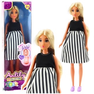 Lalka Anlily W Ciąży Sukienka w Czarno-Białe Paski Niemowlę LEAN TOYS