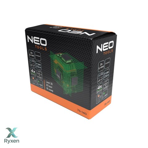 Laser 3D, 12 linii, zielony, walizka, tarcza celownicza, magnetyczny uchwyt, ładowarka NEO TOOLS