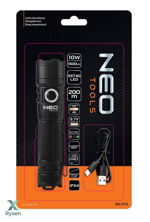 Latarka akumulatorowa USB C 1500 lm SST40 LED NEO TOOLS