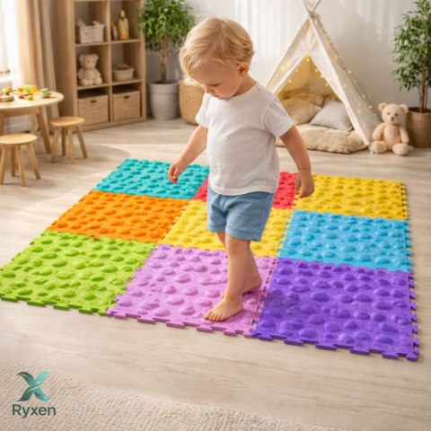 Ścieżka Sensoryczna Puzzle Kafelki Różne Struktury Kolory 24,5 cm 10 szt. LEAN TOYS