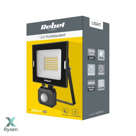 Reflektor LED naświetlacz Rebel 30W z sensorem ruchu i zmierzchu, 4000K, 230V Rebel