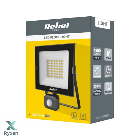 Reflektor LED naświetlacz Rebel 50W z sensorem zmierzchu i ruchu, 4000K, 230V Rebel